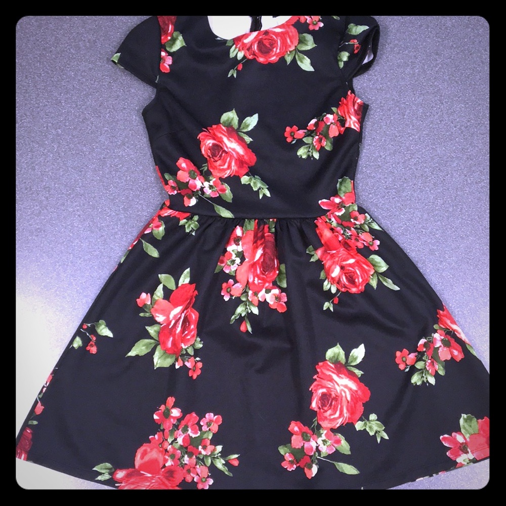 Black and red floral dress